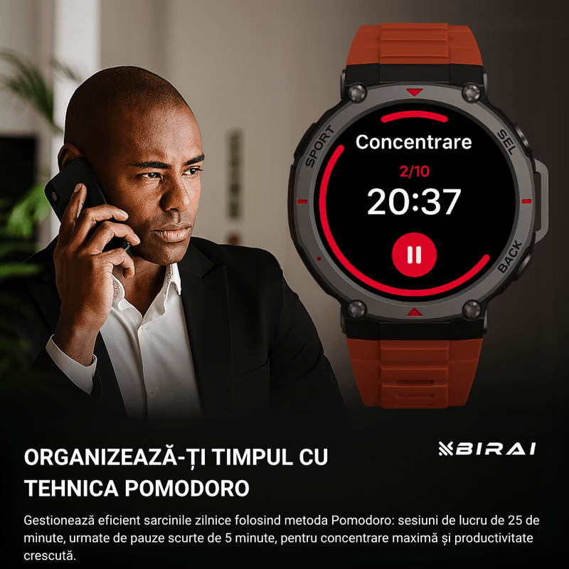 Laptop, Telefoane si Tablete - Wearables si gadgeturi - Wearables - Smartwatch-uri - Smartwatch Barbati GloryFitPro BIRAI®, AMOLED 1.43″,GPS Precis, Apel Bluetooth, Fitness, Sport, 5ATM, Limba Romana, Rosu - Infinity.ro