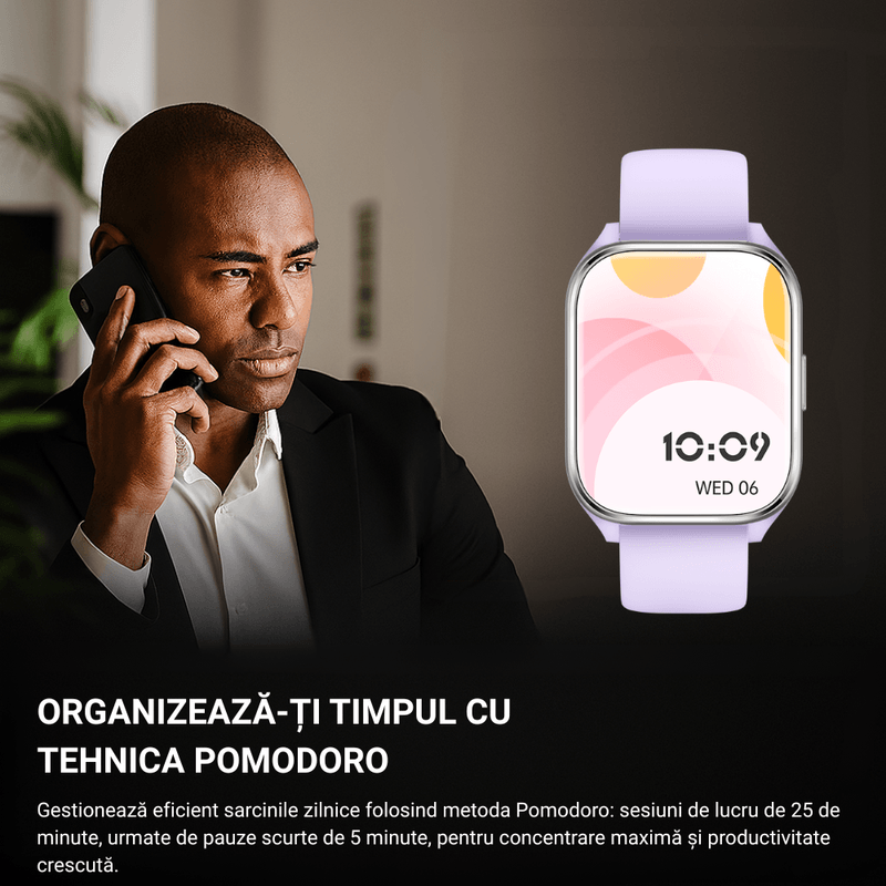 Laptop, Telefoane si Tablete - Wearables si gadgeturi - Wearables - Smartwatch-uri - Smartwatch dama VortexIQ BIRAI®, ecran 1.85″ TFT, apel Bluetooth, fitness, sport, rezistent apa 3ATM, Mov - Infinity.ro