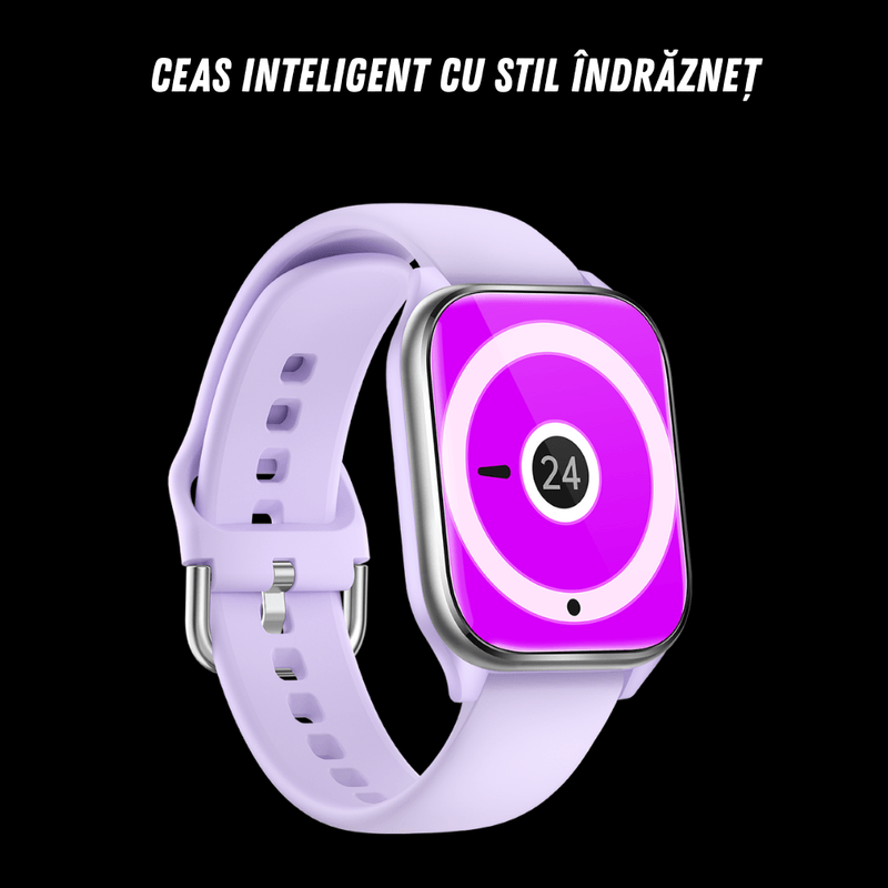 Laptop, Telefoane si Tablete - Wearables si gadgeturi - Wearables - Smartwatch-uri - Smartwatch dama VortexIQ BIRAI®, ecran 1.85″ TFT, apel Bluetooth, fitness, sport, rezistent apa 3ATM, Mov - Infinity.ro