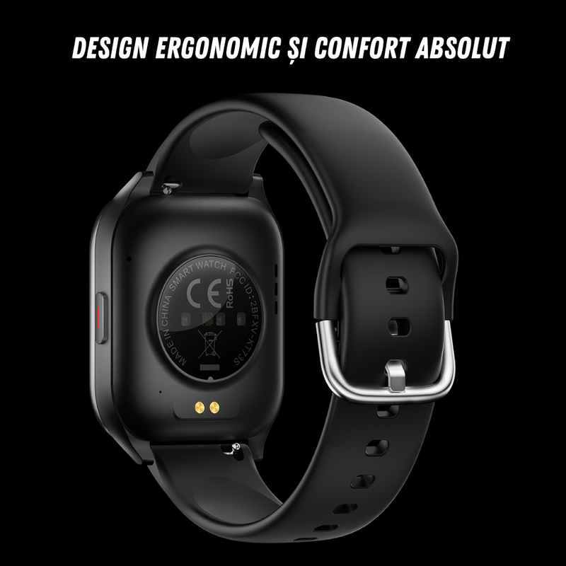 Laptop, Telefoane si Tablete - Wearables si gadgeturi - Wearables - Smartwatch-uri - Smartwatch dama VortexIQ BIRAI®, ecran 1.85″ TFT, apel Bluetooth, fitness, sport, rezistent apa 3ATM, Negru - Infinity.ro