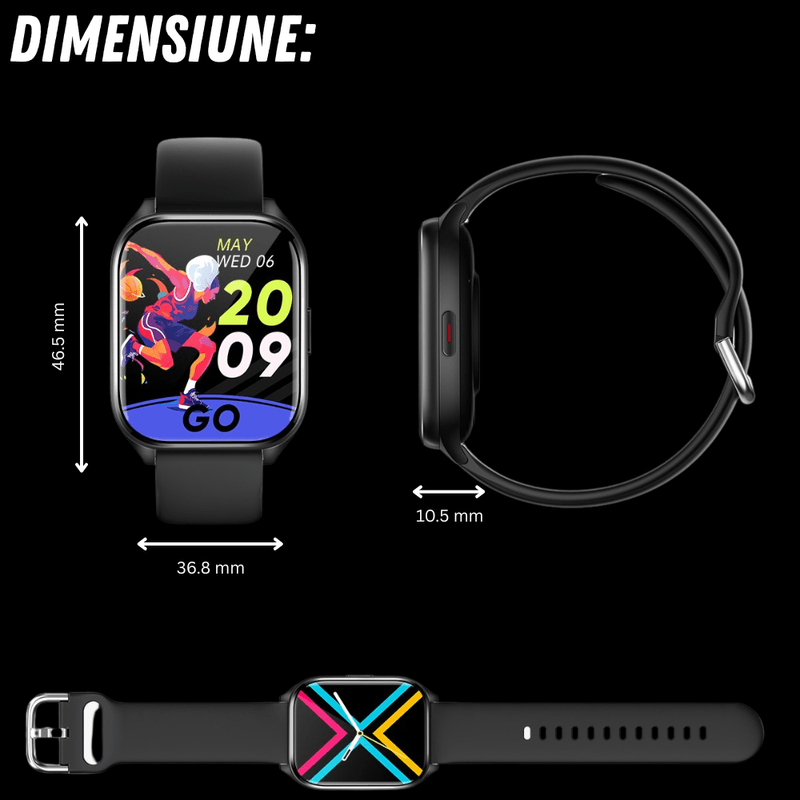 Laptop, Telefoane si Tablete - Wearables si gadgeturi - Wearables - Smartwatch-uri - Smartwatch dama VortexIQ BIRAI®, ecran 1.85″ TFT, apel Bluetooth, fitness, sport, rezistent apa 3ATM, Negru - Infinity.ro