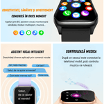 Laptop, Telefoane si Tablete - Wearables si gadgeturi - Wearables - Smartwatch-uri - Smartwatch dama VortexIQ BIRAI®, ecran 1.85″ TFT, apel Bluetooth, fitness, sport, rezistent apa 3ATM, Negru - Infinity.ro