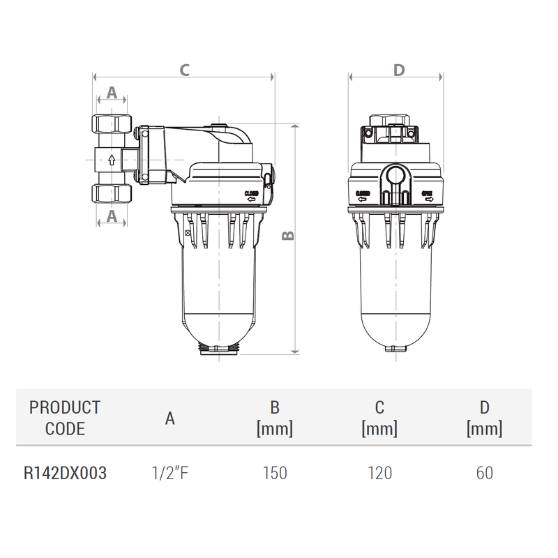 Casa si Gradina - Sanitare - Instalatii hidro - Sisteme filtrare instalatii - Filtru orientabil anticalcar cu cartus polifosfat Giacomini R142DX003, by-pass automat, racord reglabil 1/2” - Infinity.ro