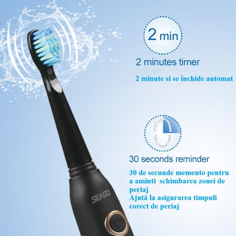 Ingrijire personala si Cosmetice - Igiena dentara - Periute de dinti electrice - Periuta de dinti electrica Orala reincarcabila pentru adulti si copii model SG-507 neagra, smart timer,40000 pulsatii - Infinity.ro