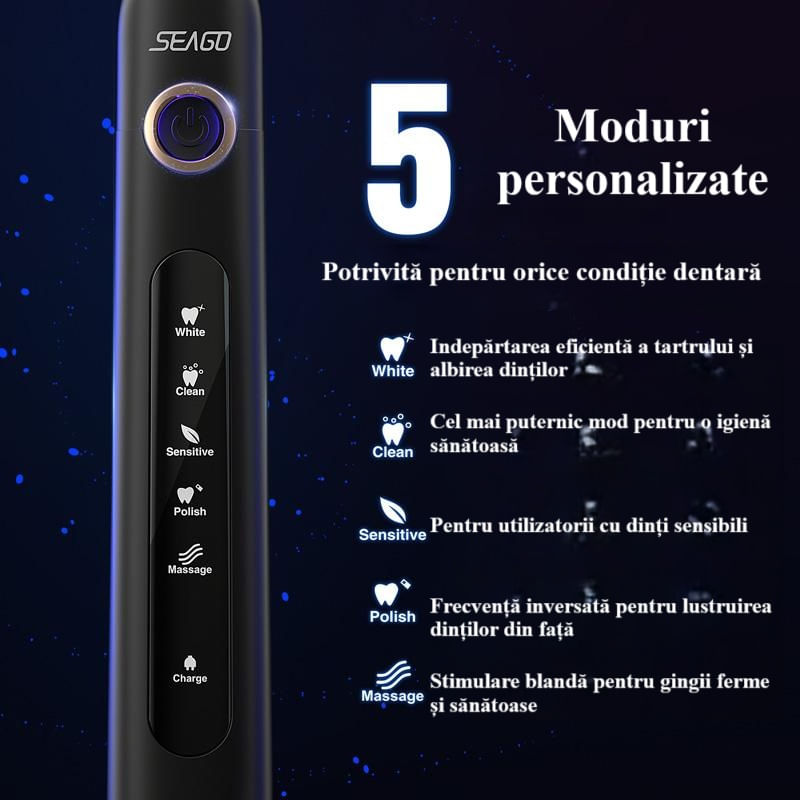 Ingrijire personala si Cosmetice - Igiena dentara - Periute de dinti electrice - Periuta de dinti electrica Orala reincarcabila pentru adulti si copii model SG-507 neagra, smart timer,40000 pulsatii - Infinity.ro