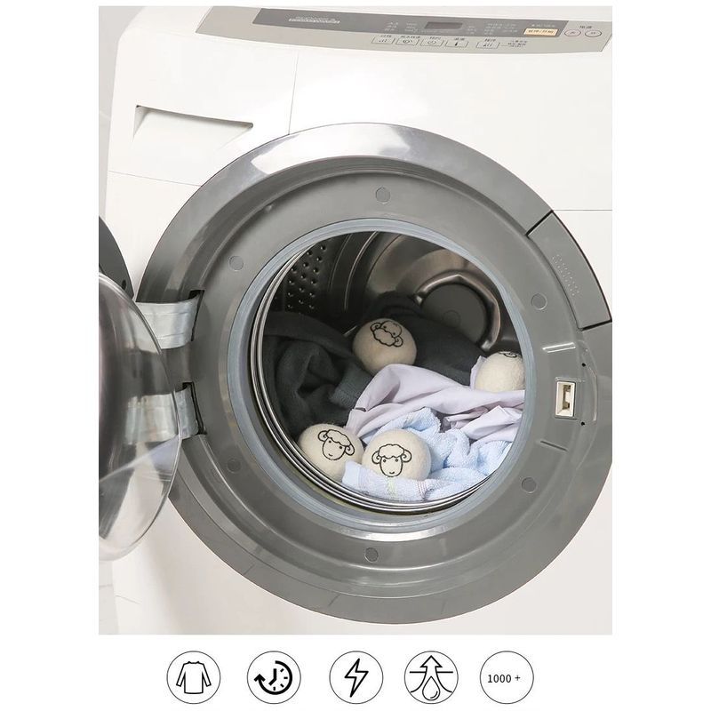 Electronice si Electrocasnice - Masini si uscatoare de rufe - Accesorii masini de spalat si uscatoare - Set 6 Bile din Lana 100% pentru Uscator, Reutilizabil, Reduc Cutele de Imbracaminte, Economiseste Timpul de Uscare - Infinity.ro