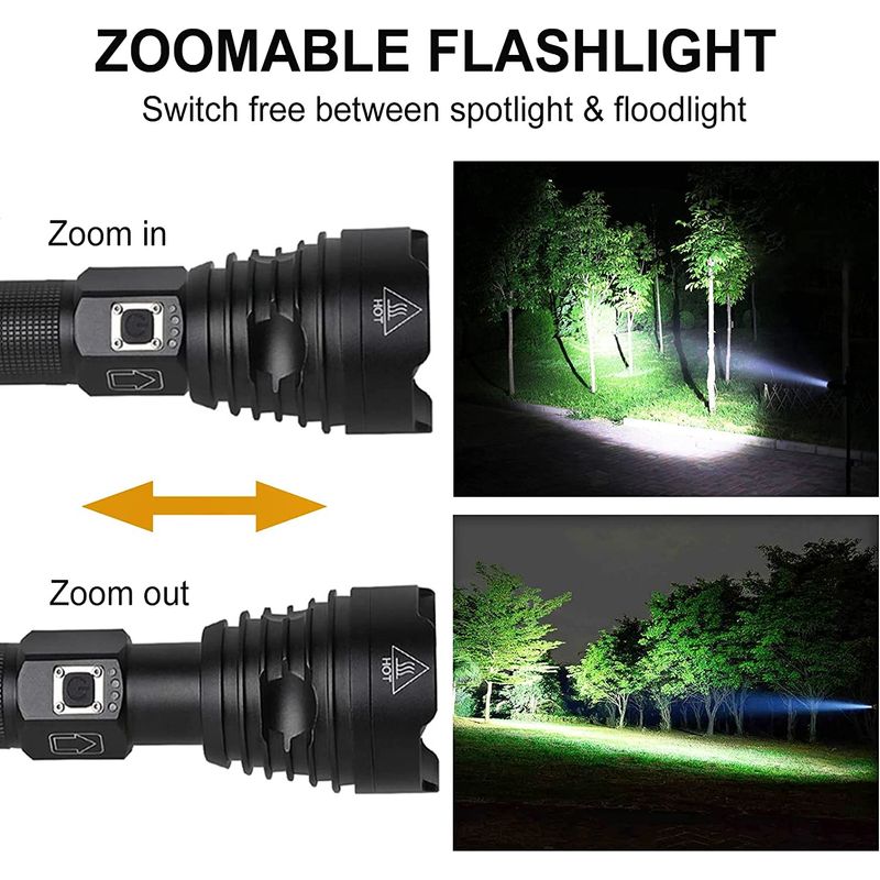 Sport si Outdoor - Camping - Articole solare camping - Lampi si lanterne camping - Lanterna Tactica LED Profesionala, LittleDomi XHP90.2 din Aluminiu, 6000 lm, 800m raza, 3 Moduri, Focus Ajustabil, IP65 - Infinity.ro