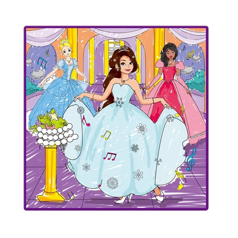 Jucarii, Copii si Bebe - Jucarii si jocuri - Jucarii & jocuri educative - Seturi pictura si desen - Set Covoras Magic cu Printese si Sortulet pentru Desenat, LittleDomi, Lavabil, 12 Carioci - Infinity.ro