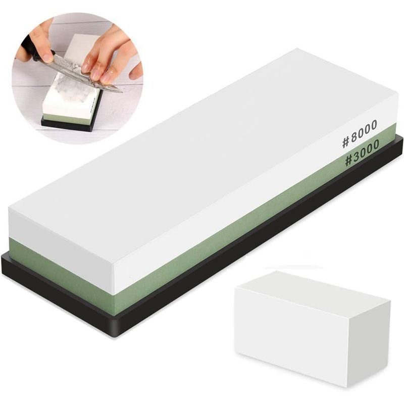 Casa si Gradina - Bucatarie si vesela - Ustensile bucatarie - Ascutitoare cutite - Piatra pentru Ascutirea Cutitelor prin Slefuire, LittleDomi, cu Suport din Silicon, 2 Granulatii 3000/8000, Ghidaj - Infinity.ro