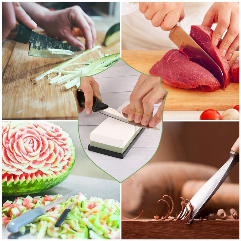 Casa si Gradina - Bucatarie si vesela - Ustensile bucatarie - Ascutitoare cutite - Piatra pentru Ascutirea Cutitelor prin Slefuire, LittleDomi, cu Suport din Silicon, 2 Granulatii 3000/8000, Ghidaj - Infinity.ro