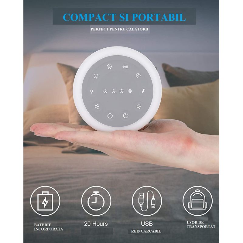 Casa si Gradina - Corpuri si surse de iluminat - Veioze si lampi - Lampi de veghe copii - Dispozitiv Sunet Alb, LittleDomi, Functie Lampa de Veghe, Memorie, Timer, Portabil, Autonomie 10h, White Noise - Infinity.ro