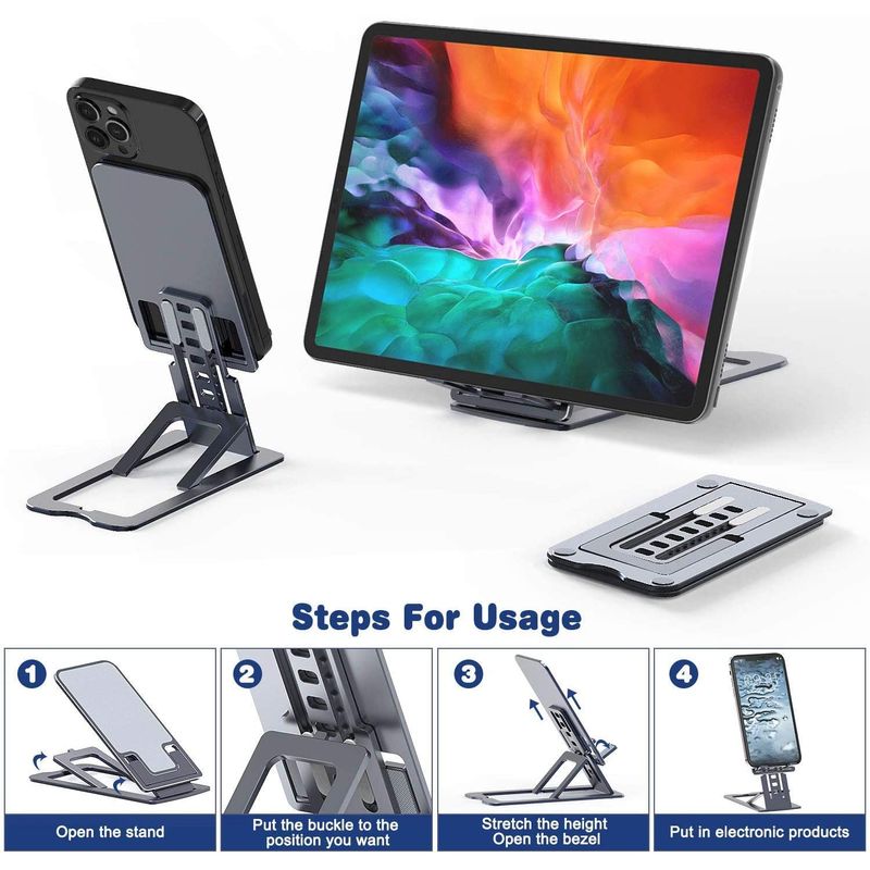 Laptop, Telefoane si Tablete - Telefoane mobile si accesorii - Accesorii Telefoane - Suport si docking telefoane - Suport Reglabil Universal de Birou, LittleDomi, Pliabil Complet, Aluminiu, Compatibil cu iPhone 12, 11 pro Xs Max Xr X - Infinity.ro