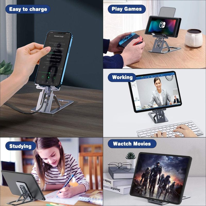 Laptop, Telefoane si Tablete - Telefoane mobile si accesorii - Accesorii Telefoane - Suport si docking telefoane - Suport Reglabil Universal de Birou, LittleDomi, Pliabil Complet, Aluminiu, Compatibil cu iPhone 12, 11 pro Xs Max Xr X - Infinity.ro