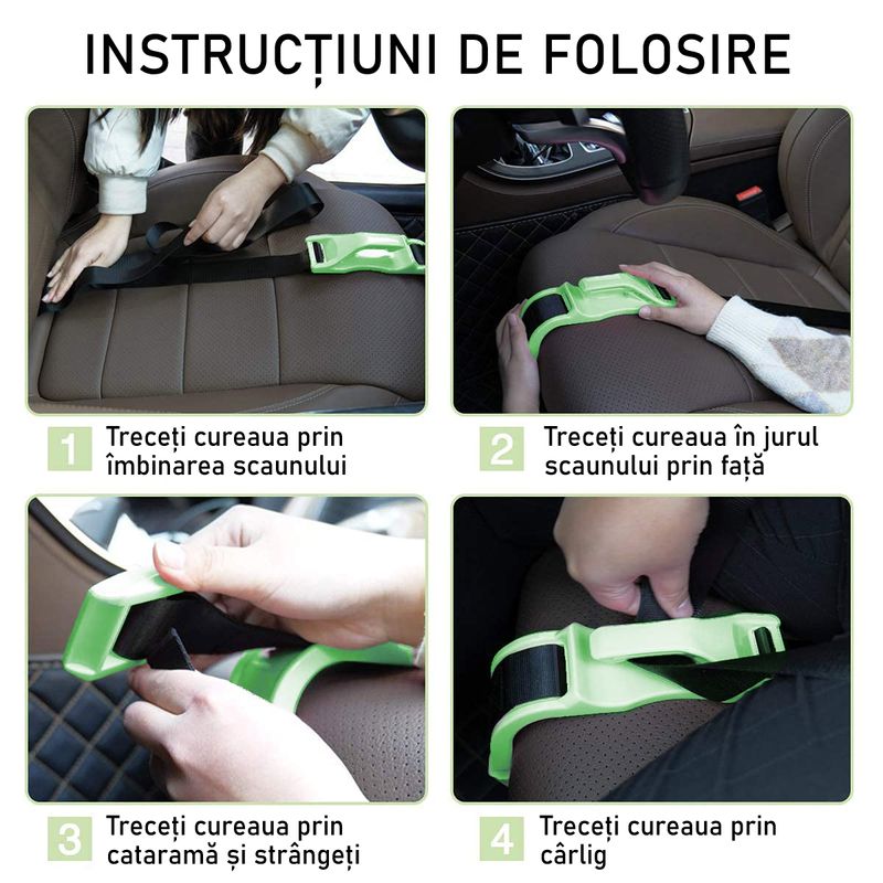 Auto si Moto - Piese auto si accesorii - Interior auto - Accesorii interior - Deviator Centura, LittleDomi, pentru siguranta auto Gravide, Ajustabil, Universal, ABS, Verde - Infinity.ro