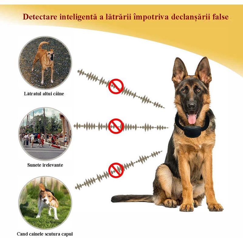 Petshop - Accesorii petshop - Dresaj animale - Zgarda Anti-latrat Automata, Ajustabila, Sunet, Impulsuri pe 7 nivele, Rezistenta la Apa, Praf, Zapada, Negru - Infinity.ro