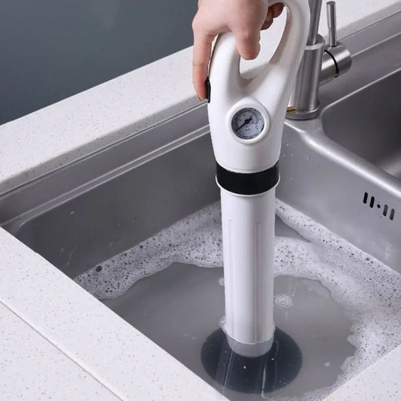 Casa si Gradina - Sanitare - Chiuveta bucatarie si accesorii - Accesorii chiuvete - Pompa cu Aer Comprimat pentru Desfundat Tevi Infundate de Chiuveta, Cada, Dus, WC, 4 Accesorii, Pompa, Alb - Infinity.ro