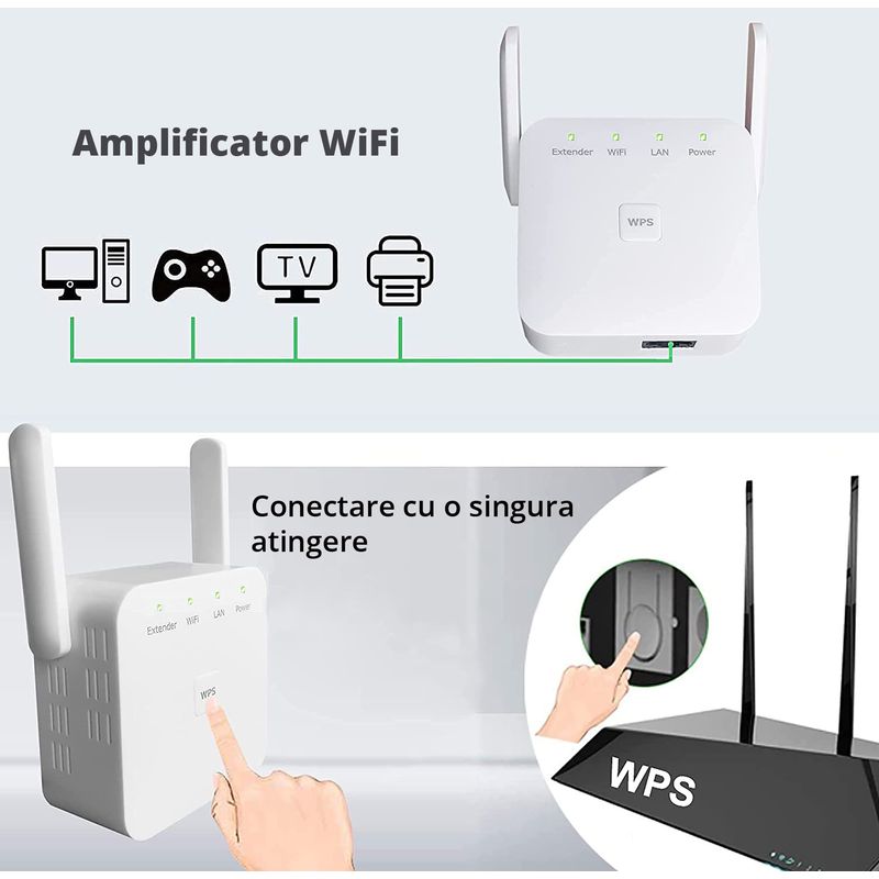 PC, gaming si accesorii - Retelistica - Wireless - Adaptoare wireless - Amplificator Semnal Retea Wireless, LittleDomi, WiFi repeater 300Mbps, 802.11n.b.g., Retea 2.4 GHz, Conexiune WPA - Infinity.ro