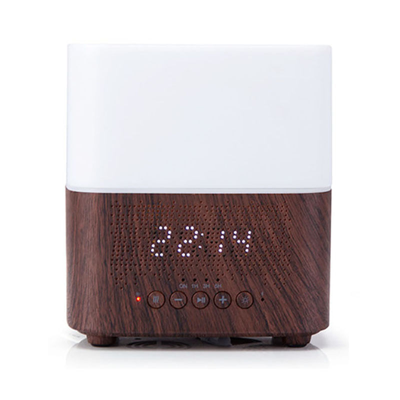 Difuzor aromaterapie, ultrasonic, cu ceas si bluetooth, 300ml, umidificator de aer, Stejar inchis