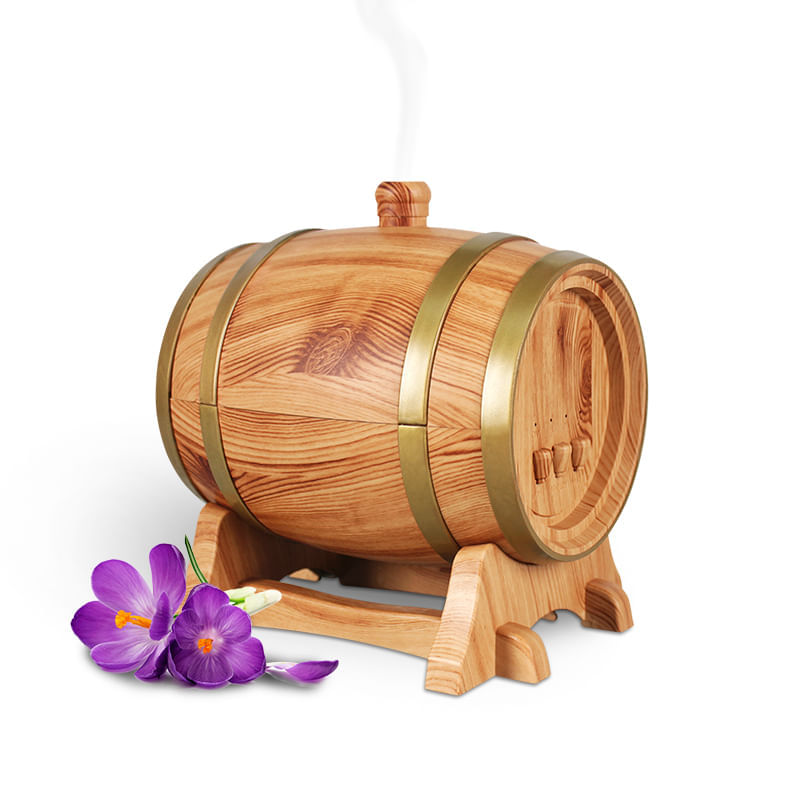Casa si Gradina - Decoratiuni - Aromaterapie si lumanari - Difuzoare aromaterapie - Difuzor aromaterapie sub forma de butoi, Bluetooth, 350 ml, LittleDomi, Stejar deschis - Infinity.ro