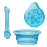 Jucarii, Copii si Bebe - Hrana si alaptare - Biberoane, suzete si accesorii hranire - Articole hranire bebelusi - Castron diversificare, pliabil cu lingurita si cutie de protectie, pentru copii, 0%BPA, silicon, Albastru - Infinity.ro