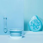Jucarii, Copii si Bebe - Hrana si alaptare - Biberoane, suzete si accesorii hranire - Articole hranire bebelusi - Castron diversificare, pliabil cu lingurita si cutie de protectie, pentru copii, 0%BPA, silicon, Albastru - Infinity.ro
