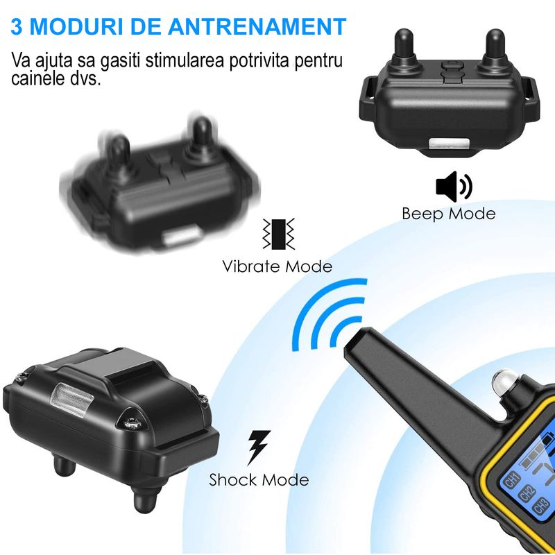 Petshop - Accesorii petshop - Dresaj animale - Zgarda Electrica pentru Dresaj Caini, LD-880,99 Nivele de Vibratii, Ghid Dresaj, Raza Actiune 800m, Reincarcabila, IP6x - Infinity.ro