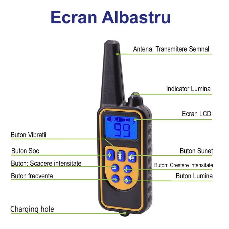 Petshop - Accesorii petshop - Dresaj animale - Zgarda Electrica pentru Dresaj Caini, LD-880,99 Nivele de Vibratii, Ghid Dresaj, Raza Actiune 800m, Reincarcabila, IP6x - Infinity.ro