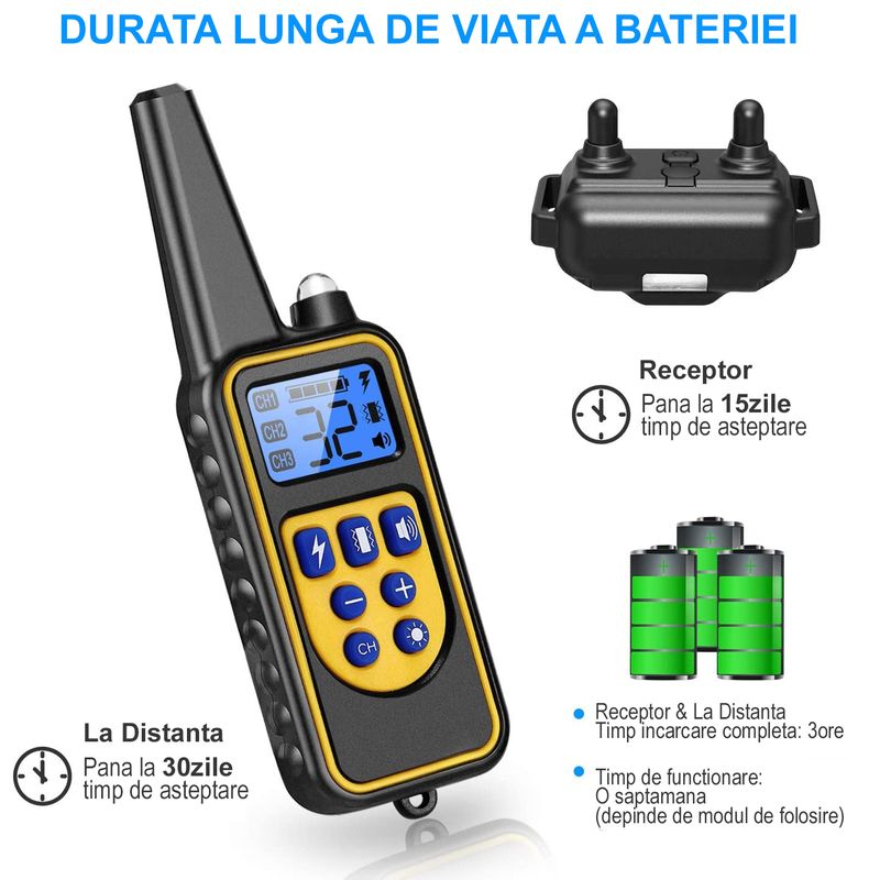 Petshop - Accesorii petshop - Dresaj animale - Zgarda Electrica pentru Dresaj Caini, LD-880,99 Nivele de Vibratii, Ghid Dresaj, Raza Actiune 800m, Reincarcabila, IP6x - Infinity.ro