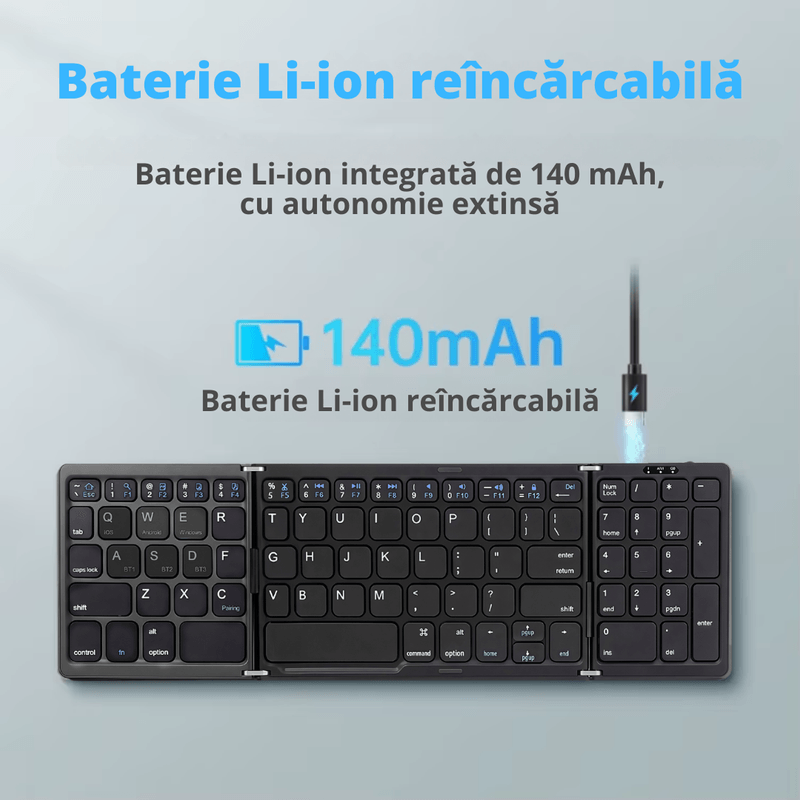 PC, gaming si accesorii - Periferice PC - Tastaturi - Tastatura wireless pliabila, universala, tri-fold, cu mouse wireless cadou,  Bluetooth multi-device 3 conexiuni - Infinity.ro