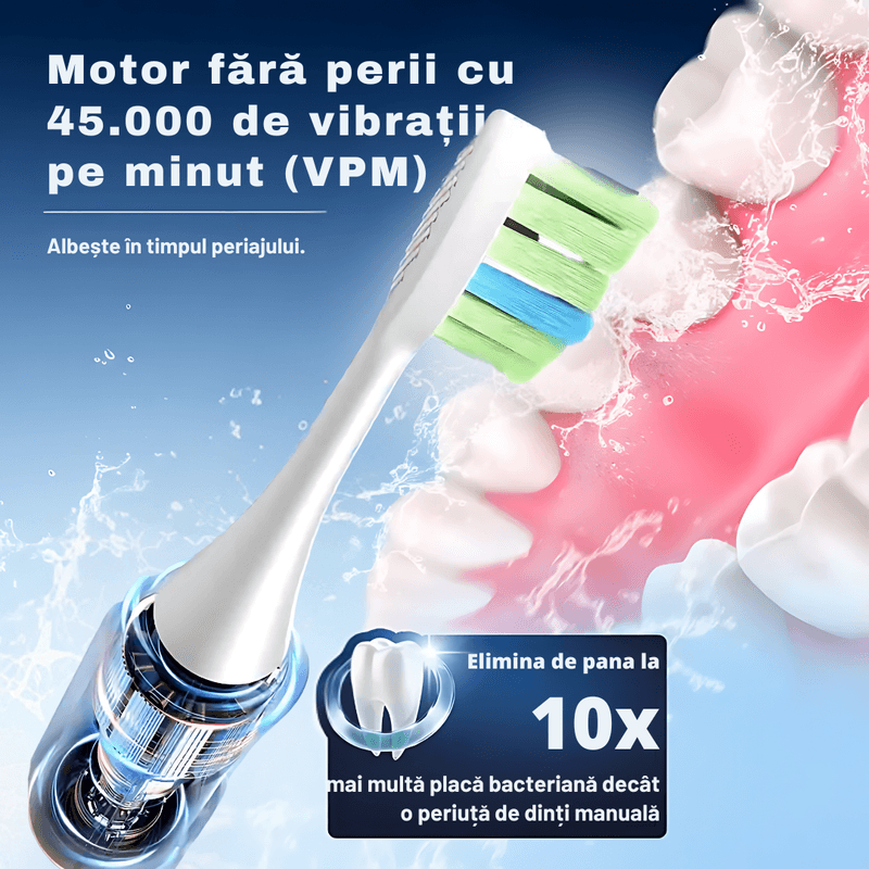 Ingrijire personala si Cosmetice - Igiena dentara - Periute de dinti electrice - Periuta de dinti electrica, sonica, 45.000 vibratii/min, 5 moduri, autonomie 90 zile, IPX7, Alb, A ATAB - Infinity.ro