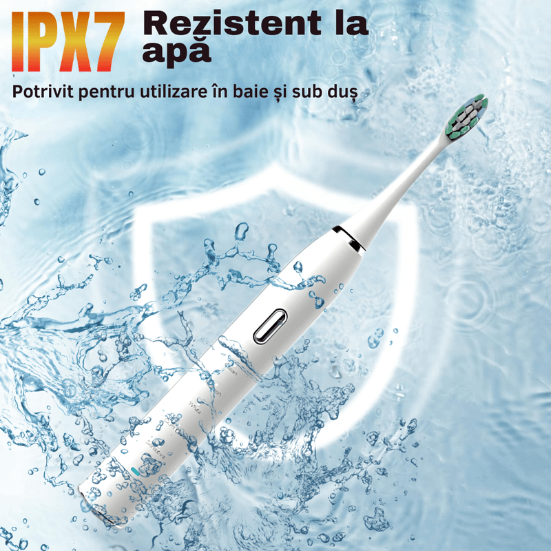 Ingrijire personala si Cosmetice - Igiena dentara - Periute de dinti electrice - Periuta de dinti electrica, sonica, 45.000 vibratii/min, 5 moduri, autonomie 90 zile, IPX7, Alb, A ATAB - Infinity.ro