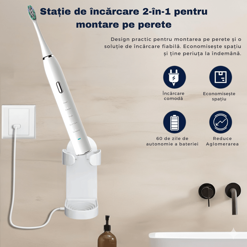 Ingrijire personala si Cosmetice - Igiena dentara - Periute de dinti electrice - Periuta de dinti electrica, sonica, 45.000 vibratii/min, 5 moduri, autonomie 90 zile, IPX7, Alb, A ATAB - Infinity.ro