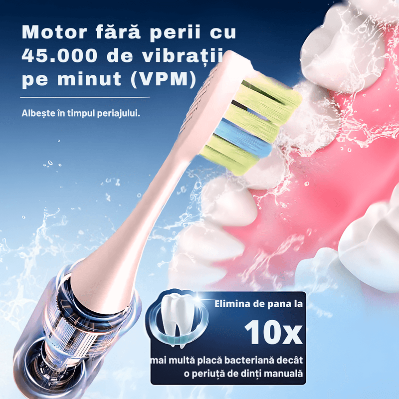 Ingrijire personala si Cosmetice - Igiena dentara - Periute de dinti electrice - Periuta de dinti electrica, sonica, 5 moduri, IPX7, 4 capete+4 cadou, husa calatorie, Roz - Infinity.ro