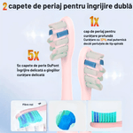 Ingrijire personala si Cosmetice - Igiena dentara - Periute de dinti electrice - Periuta de dinti electrica, sonica, 5 moduri, IPX7, 4 capete+4 cadou, husa calatorie, Roz - Infinity.ro