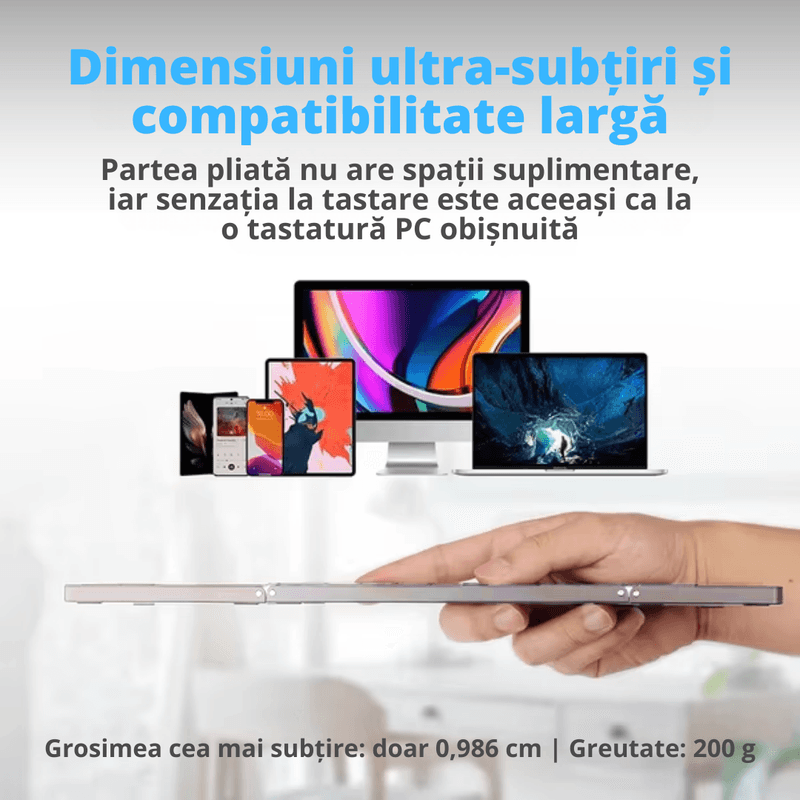 PC, gaming si accesorii - Periferice PC - Tastaturi - Tastatura wireless pliabila, universala, tri-fold, cu mouse wireless cadou,  Bluetooth multi-device 3 conexiuni - Infinity.ro