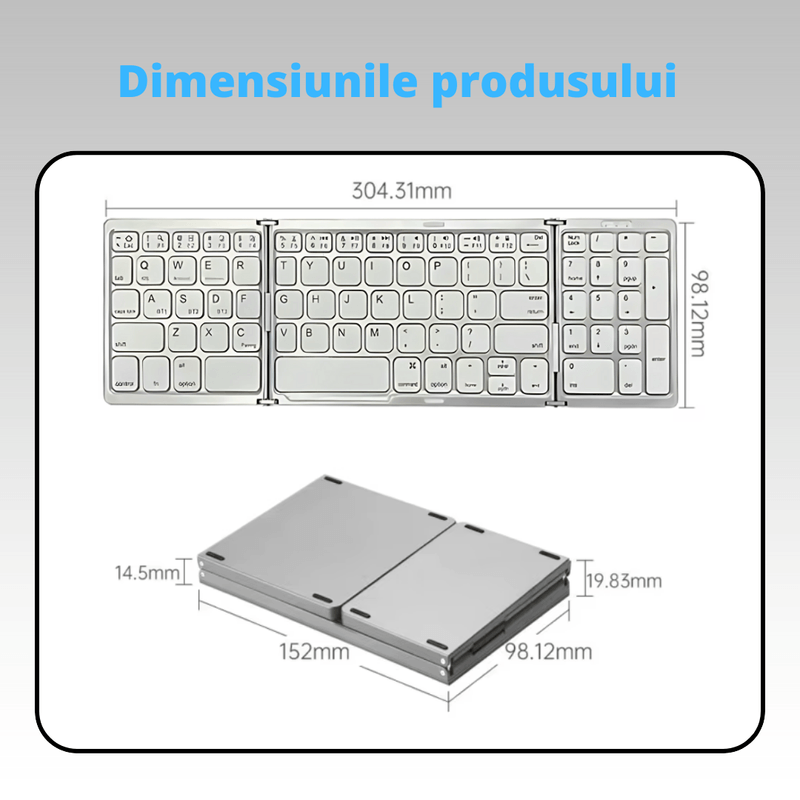 PC, gaming si accesorii - Periferice PC - Tastaturi - Tastatura wireless pliabila, universala, tri-fold, cu mouse wireless cadou,  Bluetooth multi-device 3 conexiuni - Infinity.ro