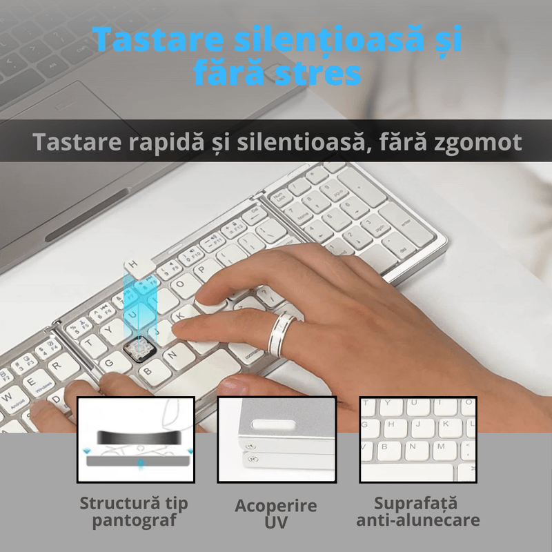 PC, gaming si accesorii - Periferice PC - Tastaturi - Tastatura wireless pliabila, universala, tri-fold, cu mouse wireless cadou,  Bluetooth multi-device 3 conexiuni - Infinity.ro