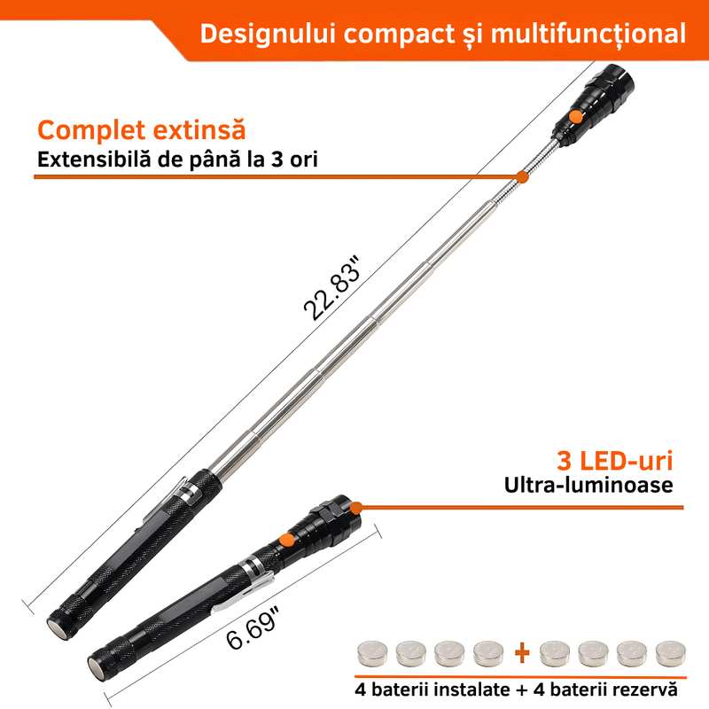 Casa si Gradina - Corpuri si surse de iluminat - Iluminat exterior - Lanterne - Lanterna telescopica LED multifunctionala, extensibila pana la 57 cm, brat flexibil 360° - Infinity.ro