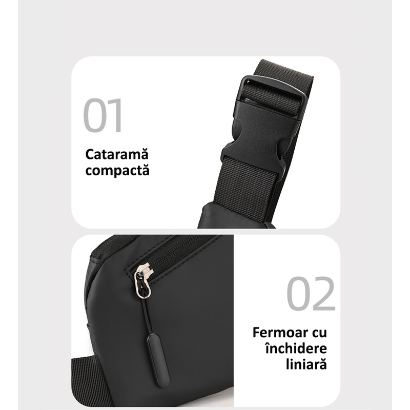 Sport si Outdoor - Echipament Sportiv - Accesorii echipament sportiv - Genti si borsete fitness - Geanta multifunctionala, borseta impermeabila, crossbody, 4 buzunare, neagra, Obralix® - Infinity.ro