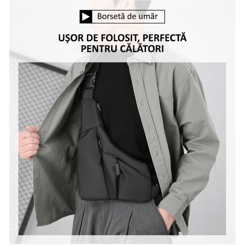 Sport si Outdoor - Echipament Sportiv - Accesorii echipament sportiv - Genti si borsete fitness - Geanta multifunctionala, borseta impermeabila, crossbody, 4 buzunare, neagra, Obralix® - Infinity.ro