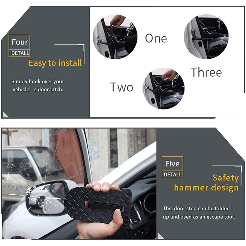 Auto si Moto - Reparatii si depanare - Scule auto - Scule si truse auto - Pas cu Carlig Pliabil Multifunctional pentru Usa Masinii, cu Functie de Ciocan de Siguranta, Scara cu Pedala Mini - Infinity.ro