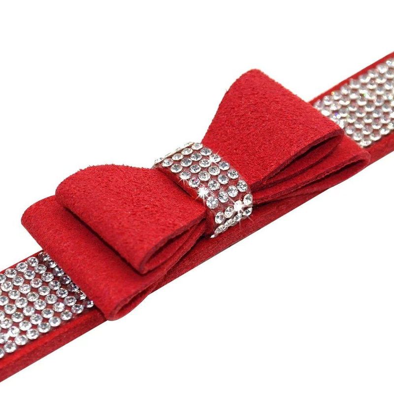 Petshop - Accesorii petshop - Zgarzi, lese si hamuri - Zgarzi - Set lesa si zgarda reglabila cu pietricele semipretioase si fundita, din piele, pentru caini/catei, pisici, XS - Infinity.ro