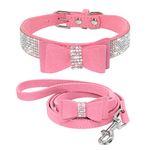 Petshop - Accesorii petshop - Zgarzi, lese si hamuri - Zgarzi - Set lesa si zgarda reglabila cu pietricele semipretioase si fundita, din piele, pentru caini/catei, pisici, XS - Infinity.ro
