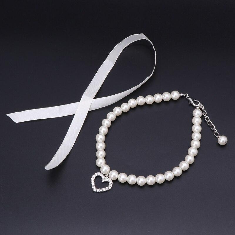 Petshop - Accesorii petshop - Zgarzi, lese si hamuri - Zgarzi - Zgarda bijuterie cu perle si pandantiv, pentru pisici, caini/catei sau alte animale de companie - ALB ,marime - Infinity.ro