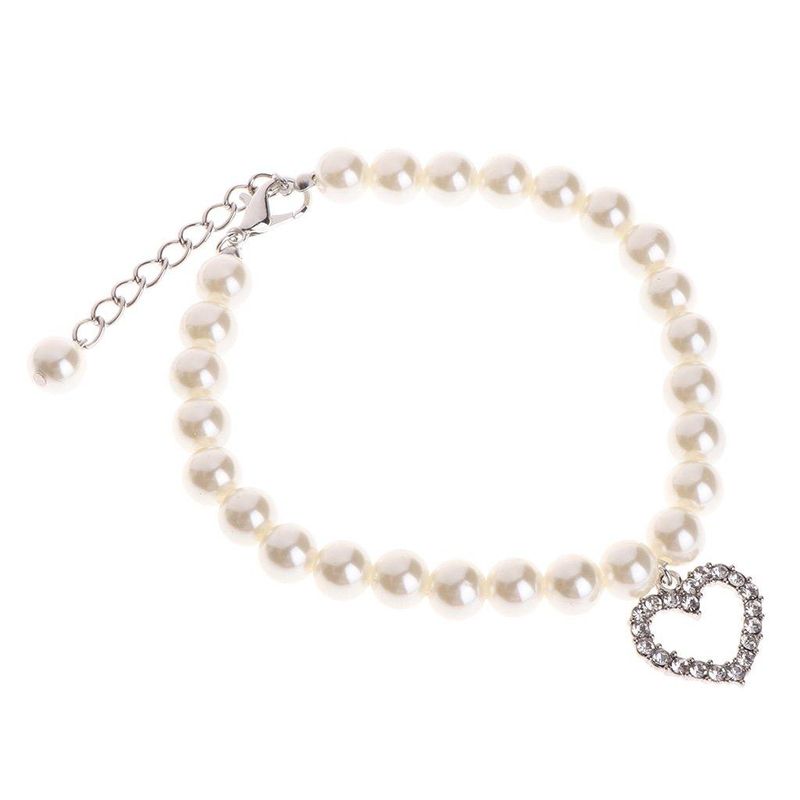 Petshop - Accesorii petshop - Zgarzi, lese si hamuri - Zgarzi - Zgarda bijuterie cu perle si pandantiv, pentru pisici, caini/catei sau alte animale de companie - ALB ,marime - Infinity.ro