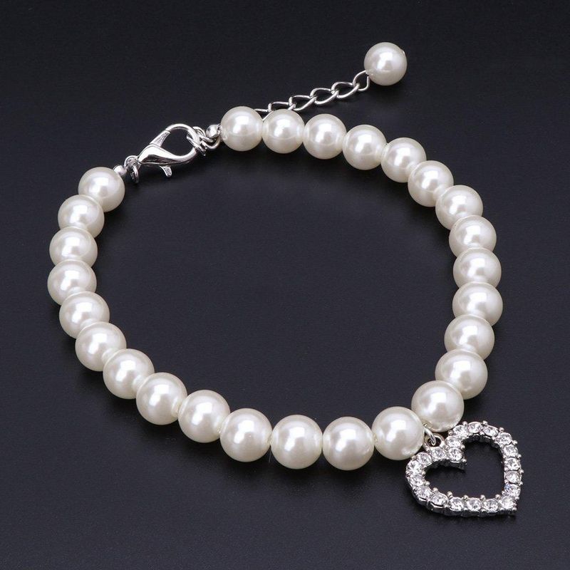 Petshop - Accesorii petshop - Zgarzi, lese si hamuri - Zgarzi - Zgarda bijuterie cu perle si pandantiv, pentru pisici, caini/catei sau alte animale de companie - ALB ,marime - Infinity.ro