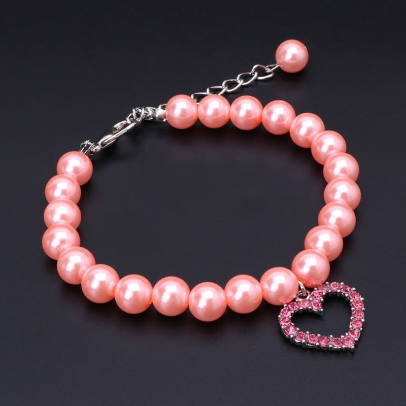 Petshop - Accesorii petshop - Zgarzi, lese si hamuri - Zgarzi - Zgarda bijuterie cu perle si pandantiv, pentru pisici, caini/catei sau alte animale de companie -ROZ ,marime S - Infinity.ro