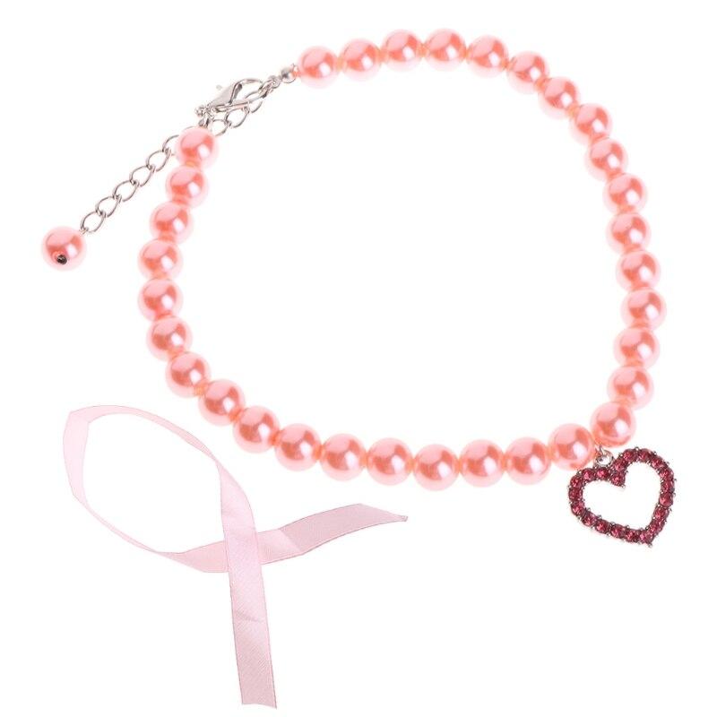 Petshop - Accesorii petshop - Zgarzi, lese si hamuri - Zgarzi - Zgarda bijuterie cu perle si pandantiv, pentru pisici, caini/catei sau alte animale de companie -ROZ ,marime S - Infinity.ro