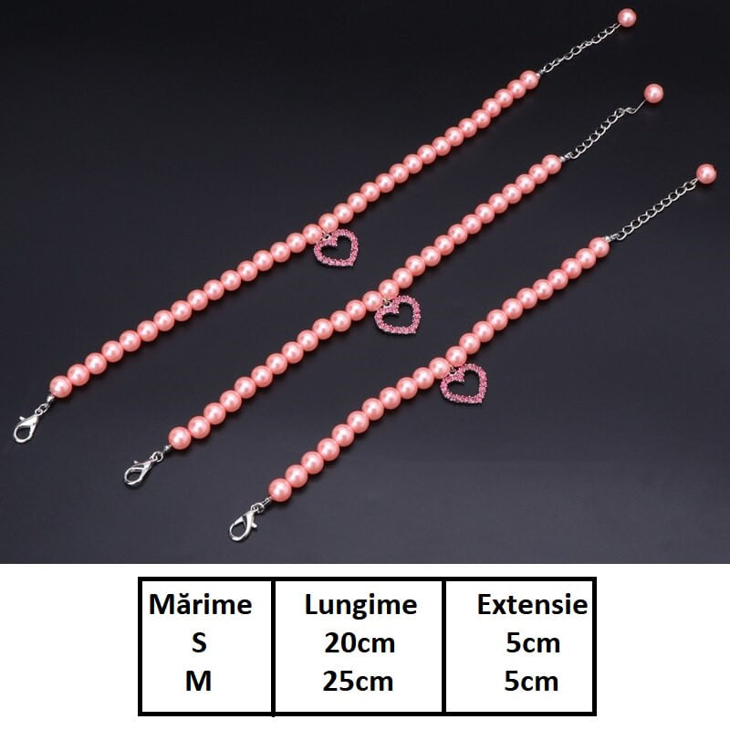Petshop - Accesorii petshop - Zgarzi, lese si hamuri - Zgarzi - Zgarda bijuterie cu perle si pandantiv, pentru pisici, caini/catei sau alte animale de companie -ROZ ,marime S - Infinity.ro
