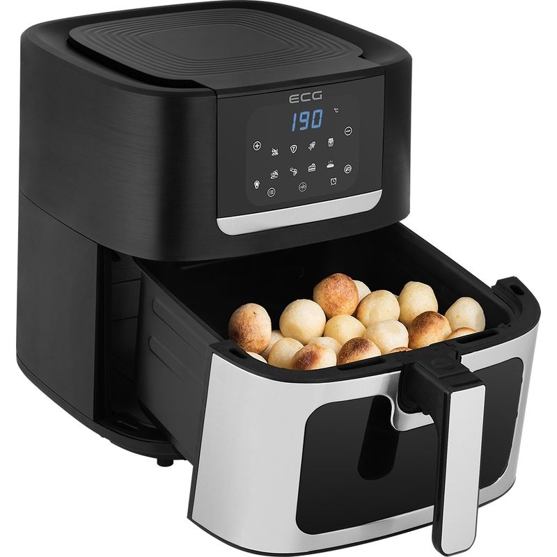 Electronice si Electrocasnice - Electrocasnice bucatarie - Aparate de gatit & desert - Friteuze - Friteuza cu aer cald ECG AF 8000 Crusty XL, 7 litri, 1700 W, control digital, 8 programe, temperatura 80-200°C - Infinity.ro